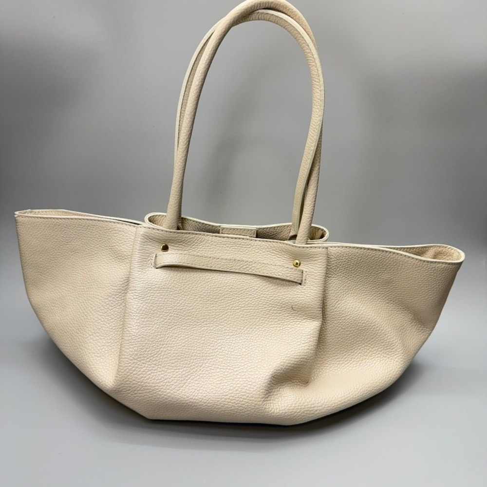 Isadora Italian Made Oversized Cream Pebbled Leather Tote Bag Summer Statement - Picture 2 of 16
